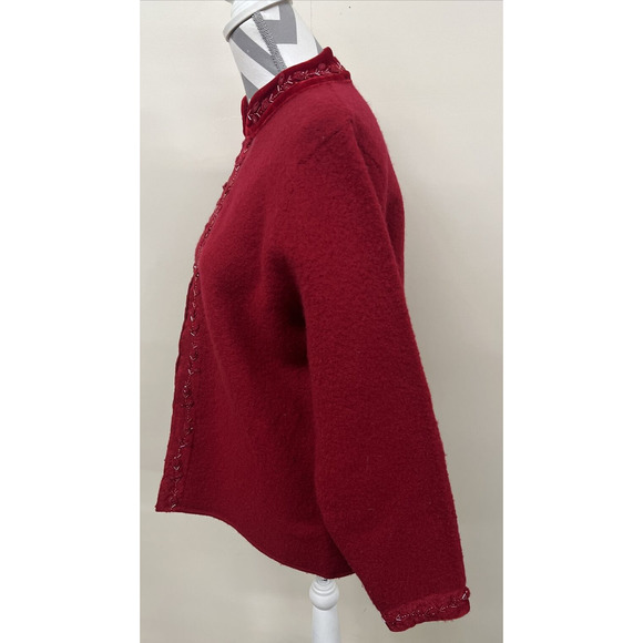 Vintage Alexandra Bartlett Wool Cardigan Red Embroidered Beaded Sweater Small FS - Picture 4 of 12